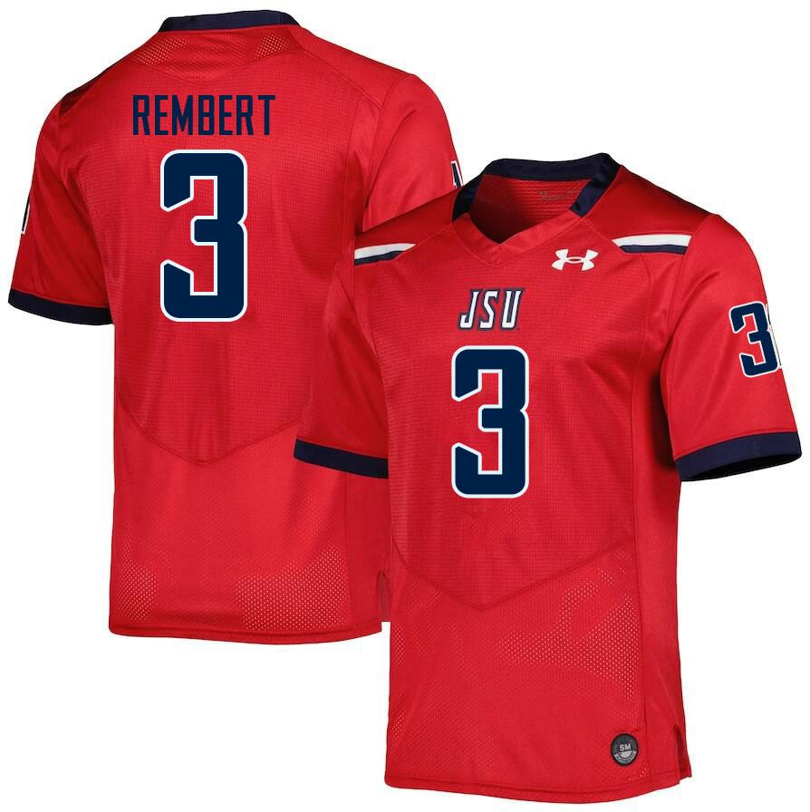 Jackson State Tigers #3 Nate Rembert College Football Jerseys,Uniforms-Red